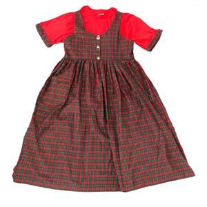 90s Maxi Sz Small Christmas Dress‎ Jumper Pockets Pinafore Ugly Cute Grandmacore